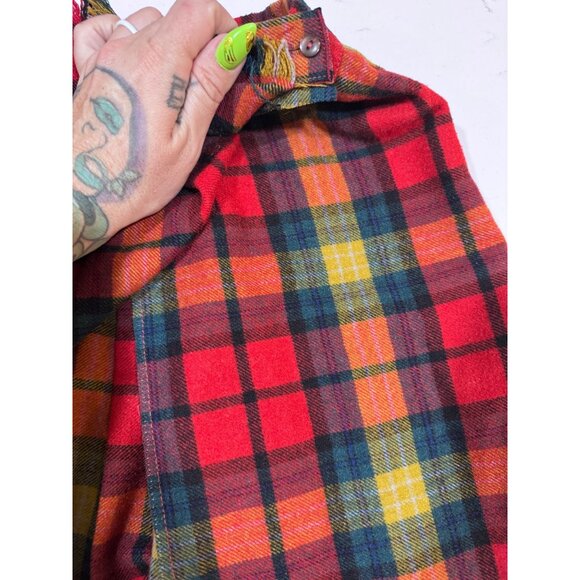 Vintage plaid pleated wrap skirt size S fringe high waist secretary geek academi - Picture 3 of 6